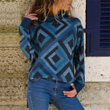 Blouse Women Long Sleeve Print Blouses Shirt Casual Turtleneck Knitted