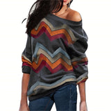 Women Blouses Off Shoulder Tops Striped Print Pullover Jumpers Casual