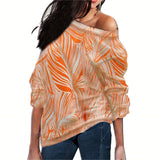 Women Blouses Off Shoulder Tops Striped Print Pullover Jumpers Casual