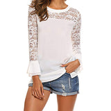White Lace Chiffon Blouse Ruffle Long Sleeve Shirt 2019 New Spring Summer Womens