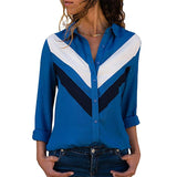 Women Striped Blouses Long Sleeve Chiffon Blouse Turn Down Collar Lady