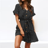 Women Summer Beach Chiffon Dress Casual Short Sleeve Polka Dot Dress