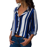 Chiffon Blouse Women Long Sleeve Striped Shirt Turn Down Collar