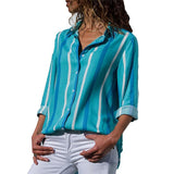 Chiffon Blouse Women Long Sleeve Striped Shirt Turn Down Collar