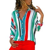 Chiffon Blouse Women Long Sleeve Striped Shirt Turn Down Collar