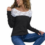 Women Lace Blouse Casual Long Sleeve Tops Tunic