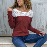 Women Lace Blouse Casual Long Sleeve Tops Tunic