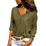 Spring Women Blouses Solid Long Sleeve Shirts Sexy V-neck Blouse