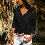 Spring Women Blouses Solid Long Sleeve Shirts Sexy V-neck Blouse