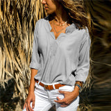 Spring Women Blouses Solid Long Sleeve Shirts Sexy V-neck Blouse