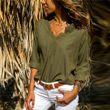 Spring Women Blouses Solid Long Sleeve Shirts Sexy V-neck Blouse