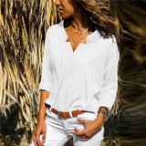 Spring Women Blouses Solid Long Sleeve Shirts Sexy V-neck Blouse