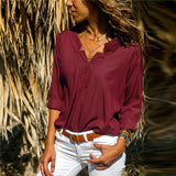 Spring Women Blouses Solid Long Sleeve Shirts Sexy V-neck Blouse