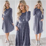 Polka Dot Dress 2019 Ladies Long Sleeve Midi Dresses Casual O-neck Elegant