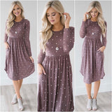 Polka Dot Dress 2019 Ladies Long Sleeve Midi Dresses Casual O-neck Elegant