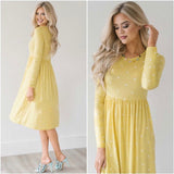 Polka Dot Dress 2019 Ladies Long Sleeve Midi Dresses Casual O-neck Elegant