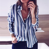 Women Blouses 2019 Fashion Striped Shirt Casual Turn Down