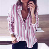 Women Blouses 2019 Fashion Striped Shirt Casual Turn Down