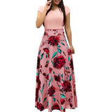 Floral Print Summer Boho Dress Women Casual Short Sleeve Patchwork Dress