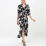 2019 Summer Chiffon Dress Women Floral Print Long Boho Beach Dress Sexy Deep V-neck
