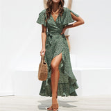 Long Chiffon Dress 2019 Summer Boho Style Floral Print Maxi Beach Dress Sexy