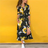 Summer Long Dress Women Floral Print Boho Chiffon Dress Long Sleeve
