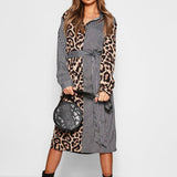 Striped Shirt Dress Women Long Sleeve Patchwork Leopard Print Long Beach