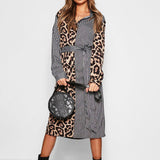 Striped Shirt Dress Women Long Sleeve Patchwork Leopard Print Long Beach