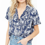 Chiffon Blouse Summer Short Sleeve Floral Print Tops Casual Loose Tops