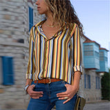 Striped Blouse Women Long Sleeve Turn Down Collar Office Shirt Summer Chiffon