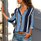 Striped Blouse Women Long Sleeve Turn Down Collar Office Shirt Summer Chiffon