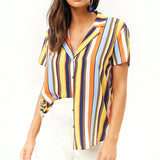 Striped Blouse Women Summer Short Sleeve Chiffon Blouse
