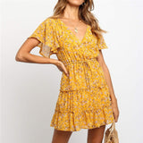 Summer Beach Dress Boho Style Women Floral Print Chiffon Dress 20019 Sexy