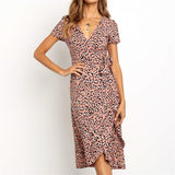 Summer Leopard Dress 2019 Women Long Chiffon Beach Dress Sexy V-neck