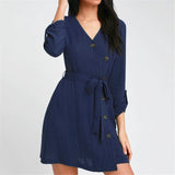 2019 Summer Mini Dress Women V Neck Long Sleeve Button dress Sexy