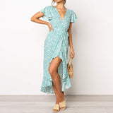 Long Maxi Dress Women Summer Bohemian Chiffon Floral Print Beach Dress Sexy V Neck