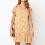 Floral Print Dress Women Summer Sexy V Neck Beach Chiffon Dress